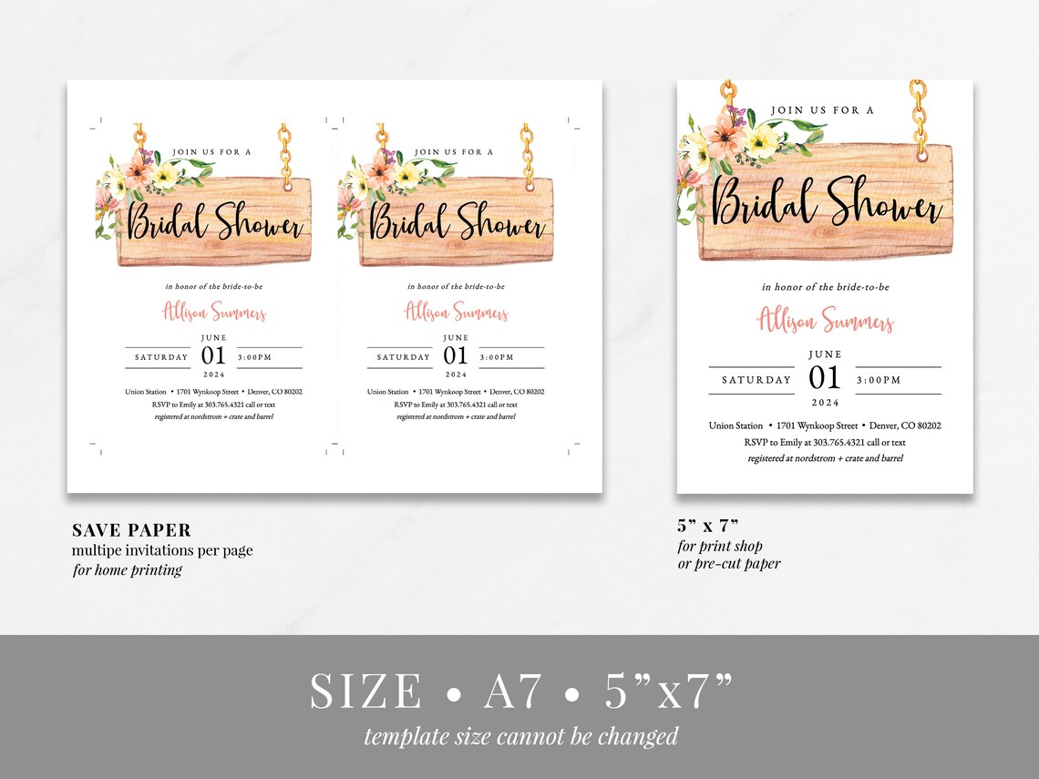 Floral Rustic Bridal Shower Invitation Template Printable - Etsy