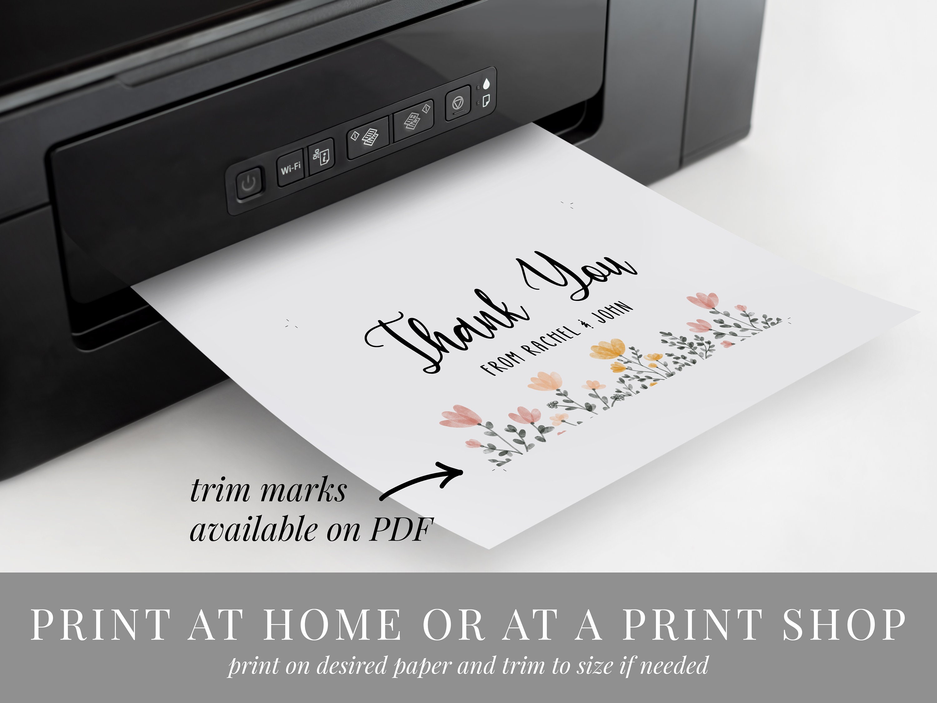 Watercolor Floral Thank You Card Template, Printable Thank You Note ...