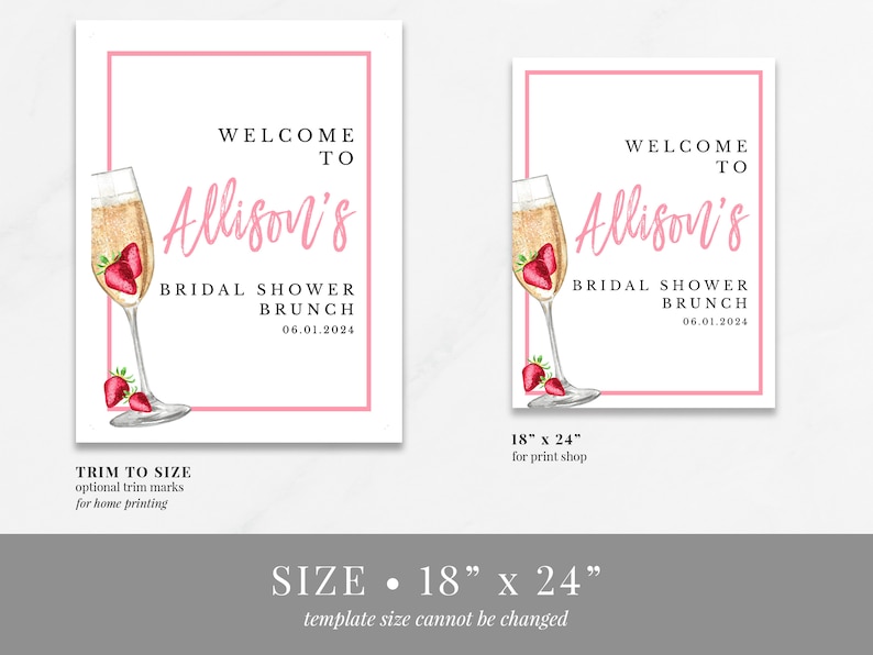 Plantilla de cartel de bienvenida para brunch con champán, decoración imprimible para despedida de soltera (descarga), WS-06 imagen 3