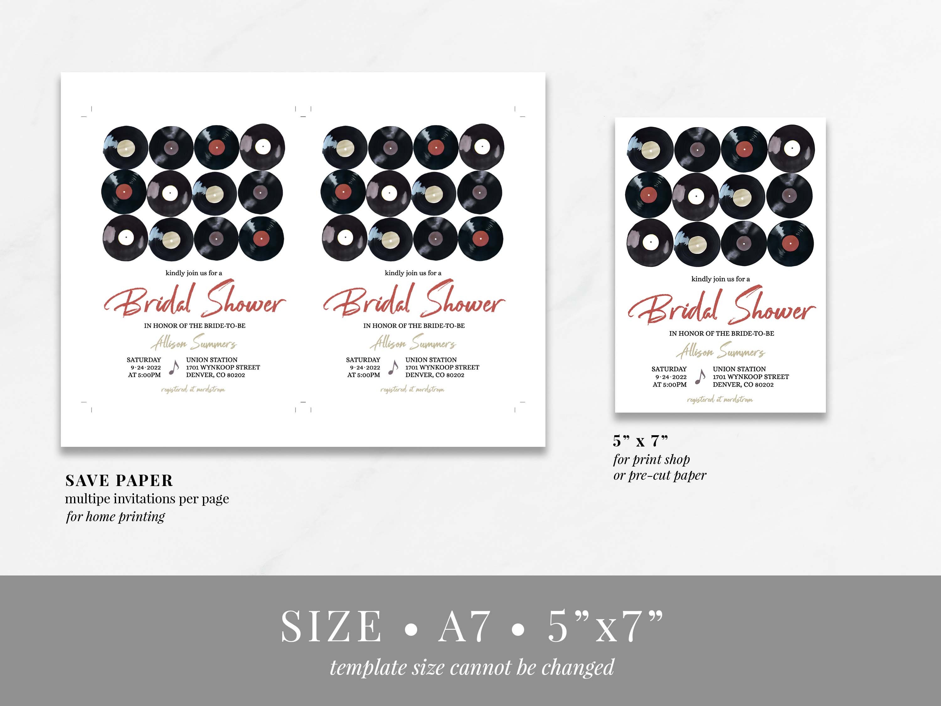 Retro Vinyl Record Bridal Shower Invitation Template
