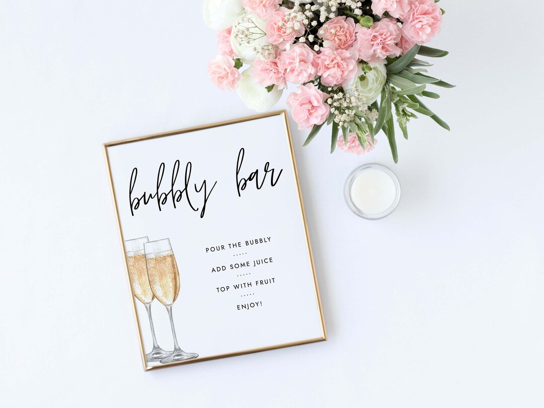 Bubbly Bar Sign Template, Champagne Mimosa Bar Sign Download, Printable ...