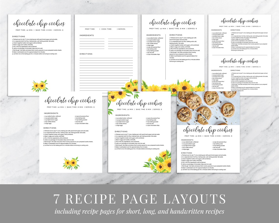 Printable Sunflower Recipe Book Template Download Recipe Etsy Canada