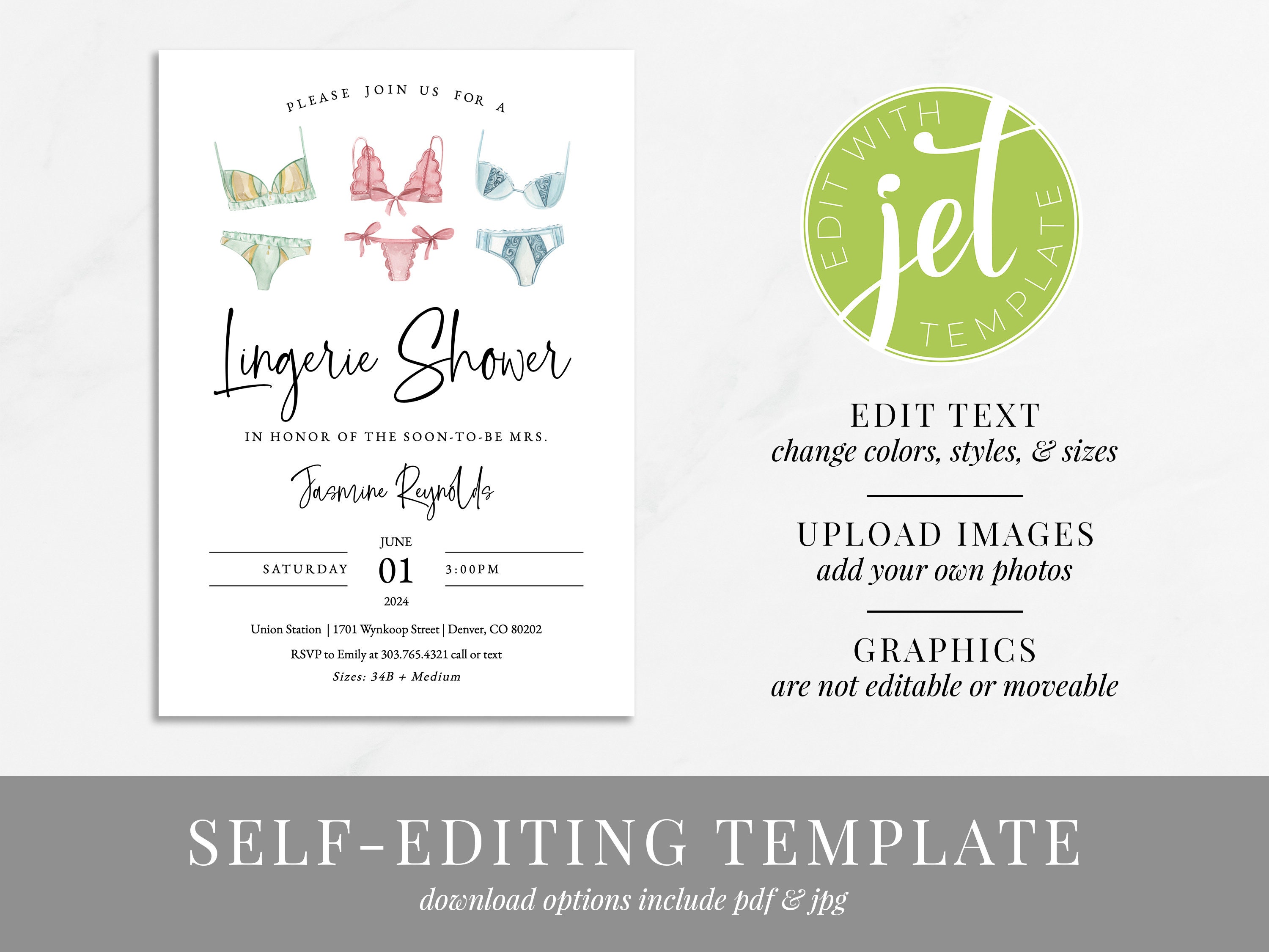 Bridal Lingerie Shower Invitation Template Download Printable - Etsy