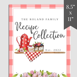 Red Gingham Polka Dot Recipe Book Template, Printable Cookbook Recipe Template, Picnic Recipe Book Download, Family Recipe Organizer, RB-77