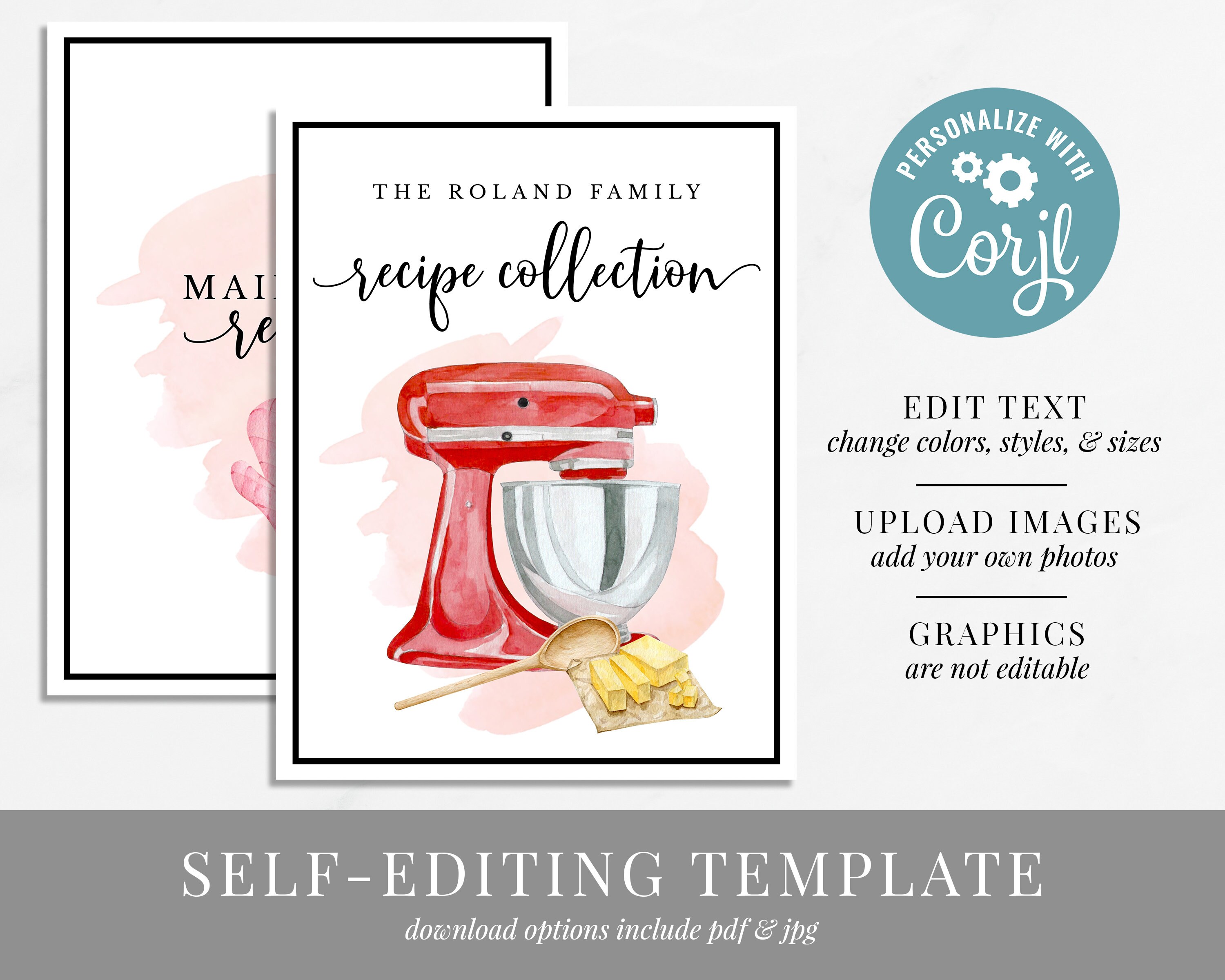 Red Mixer Recipe Book Printable DIY Recipe Template Download Etsy
