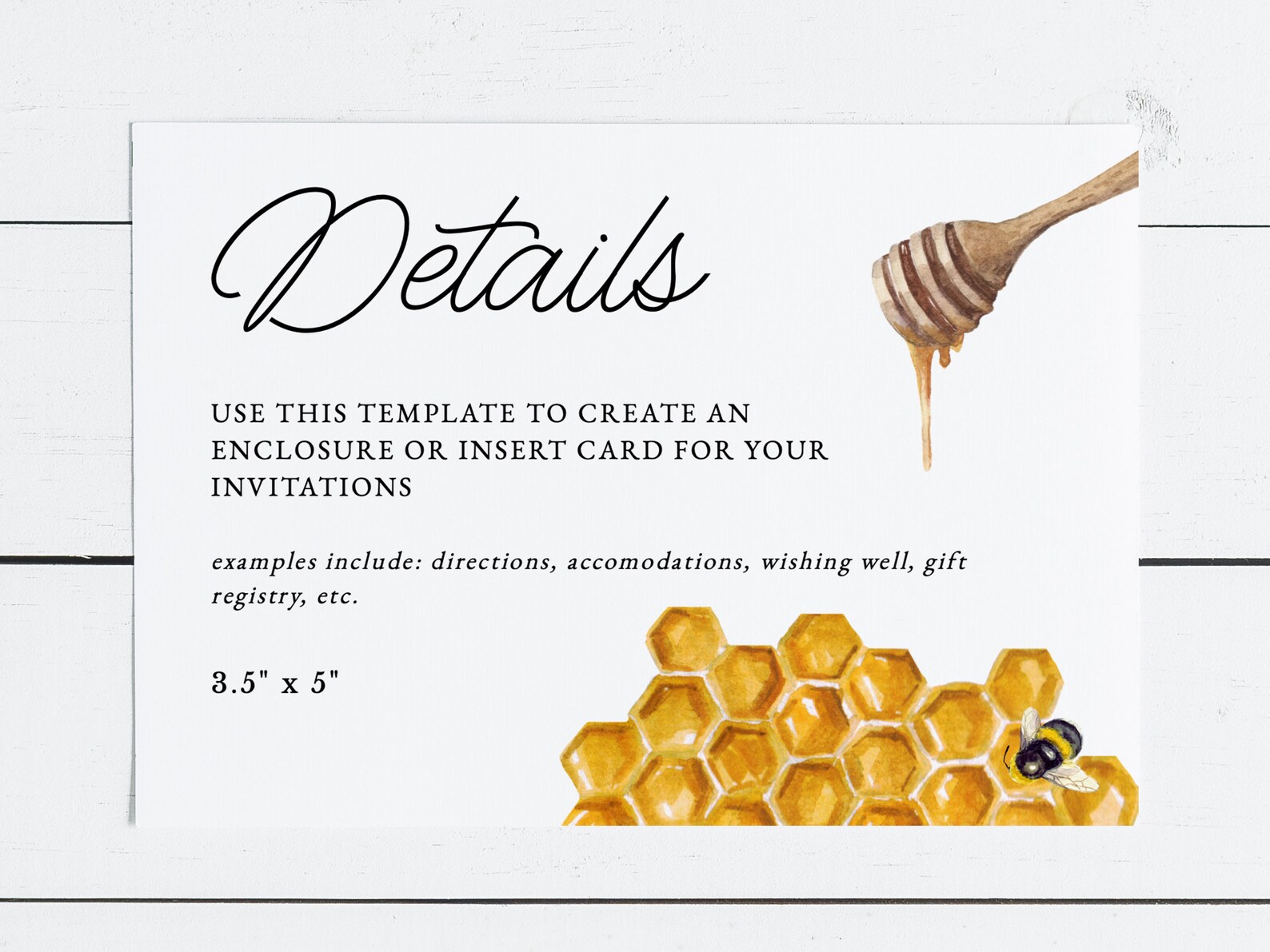 Honey Bee Bridal Shower Invitation Details Insert Card Etsy