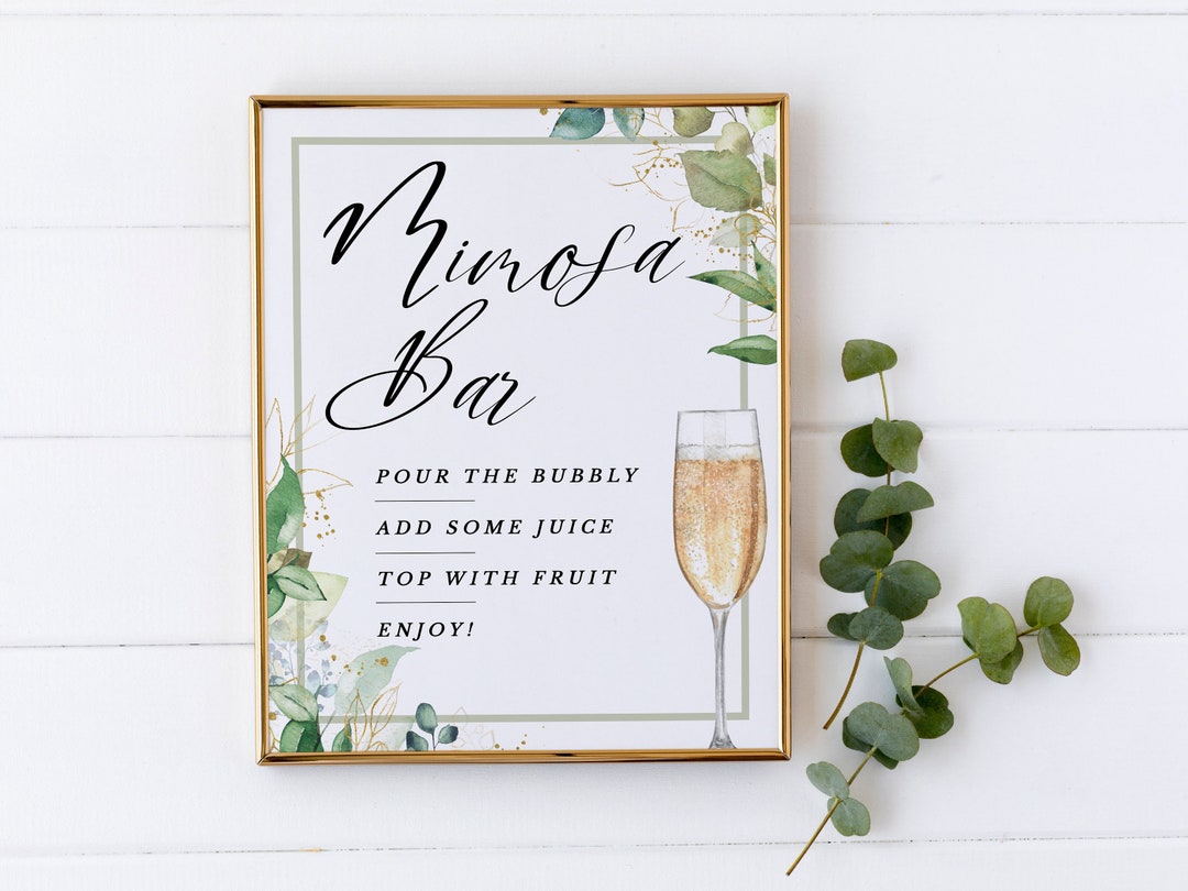 Eucalyptus Mimosa Bar Sign Download, Printable Gold Greenery Bridal ...