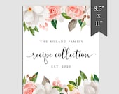 Floral Recipe Cookbook Template Download, Family Recipe Collection Book Template, DIY Printable Recipe Book Template, Recipe Page, RB-01