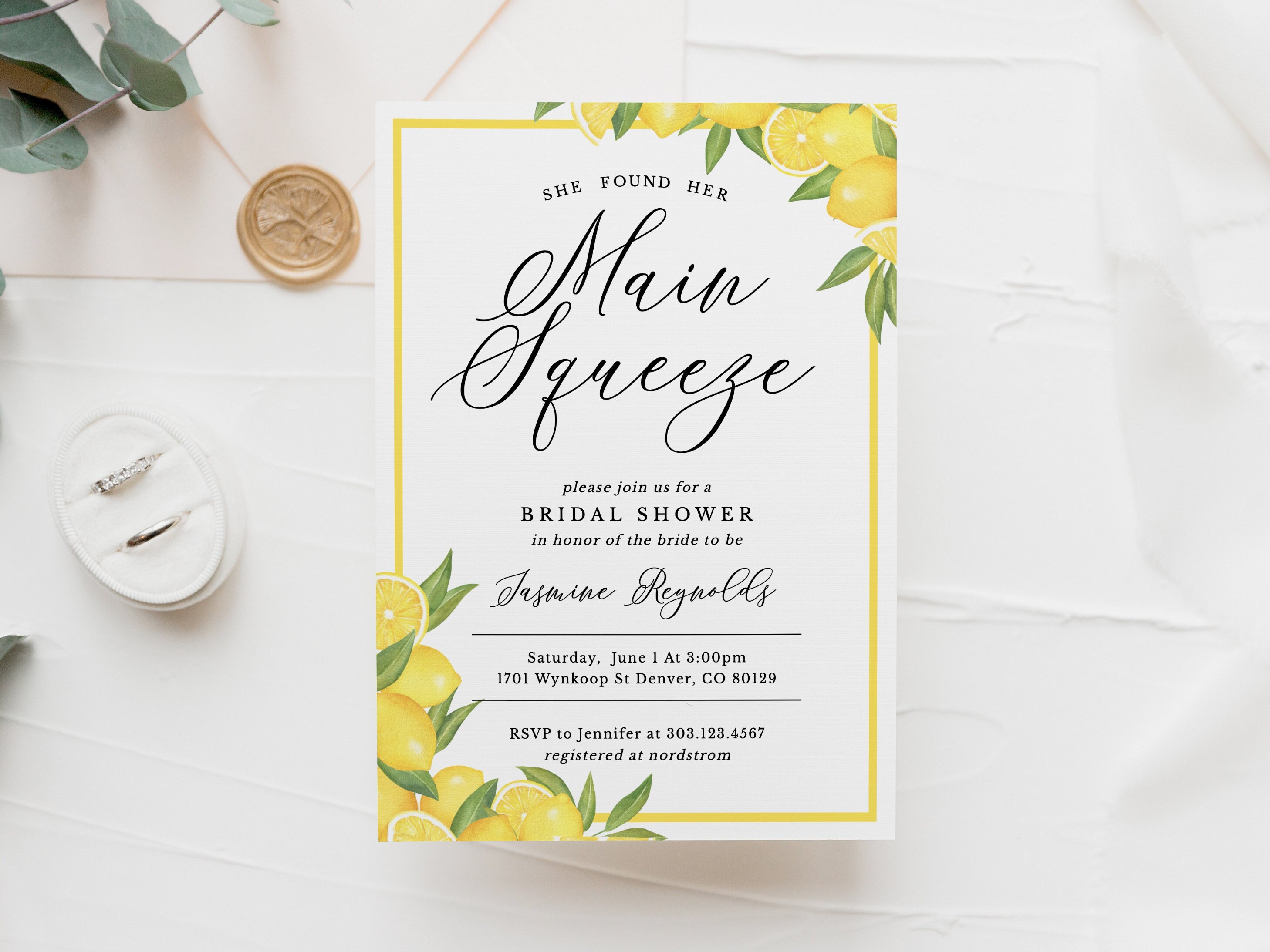 She Found Her Main Squeeze Bridal Shower Invitation Template Citrus Lemons Main Squeeze Wedding Shower Printable Invitation