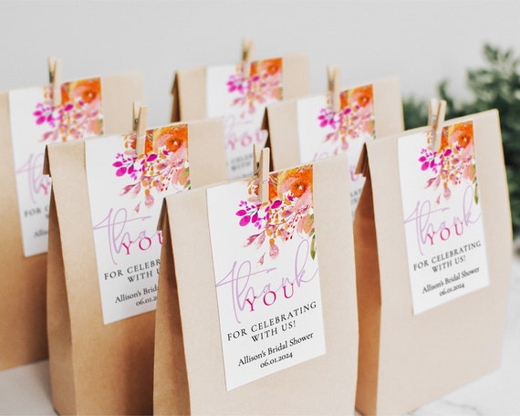 Bright Floral Bridal Shower Favor Tag Template, Printable Thank You Gift Label Download, T-74