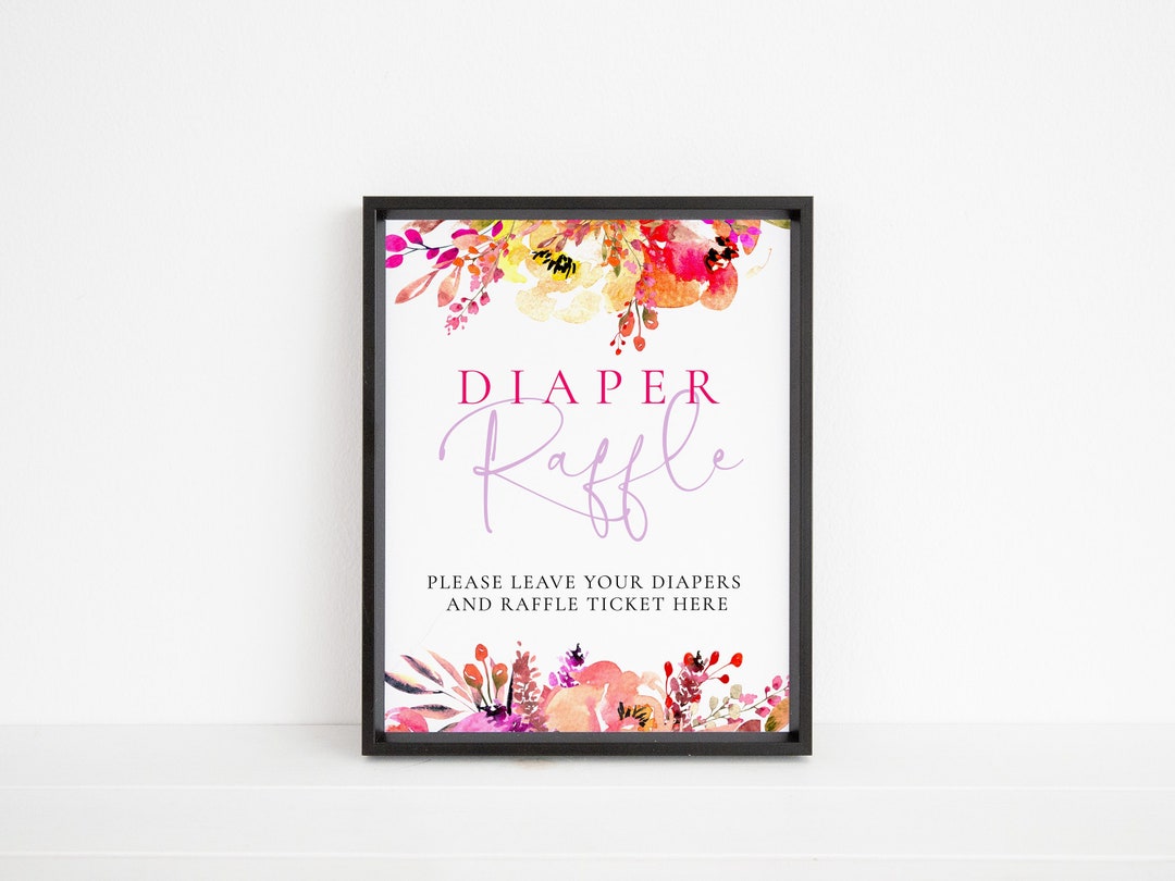 Bright Raffle Sign Bright Floral Baby Shower Diaper Raffle Sign Template, Printable Girl ...