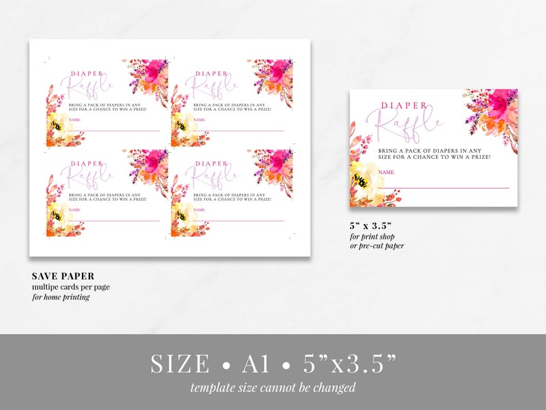 Bright Floral Baby Shower Diaper Raffle Ticket Template, Printable Girl ...
