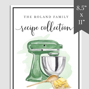 Green Kitchen Mixer Printable Recipe Book Template, Family Recipe Cookbook Template, Editable Recipe Page, Recipe Book Download, RB-21