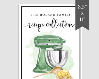 Green Kitchen Mixer Printable Recipe Book Template, Family Recipe Cookbook Template, Editable Recipe Page, Recipe Book Download, RB-21