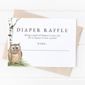 Woodland Creatures Baby Shower Diaper Raffle Card Template, Boy Baby Shower Invitation Insert Card Printable, Baby Shower Game Raffle, I-46