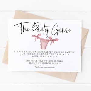 Bridal Shower the Panty Game Card Template, Lingerie Personal Shower Game,  Bridal Shower Game Download, Panty Game Insert Card, I-18 