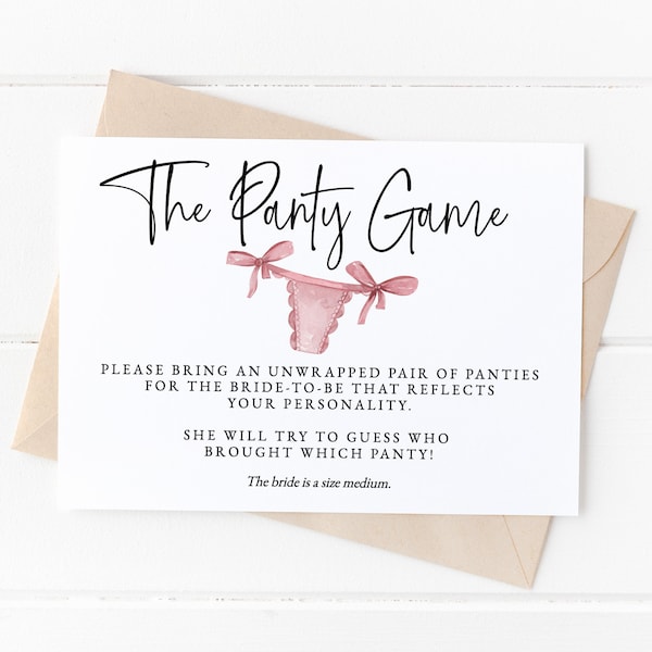 Bridal Shower The Panty Game Card Template, Lingerie Personal Shower Game, Bridal Shower Game Download, Panty Game Insert Card, I-18