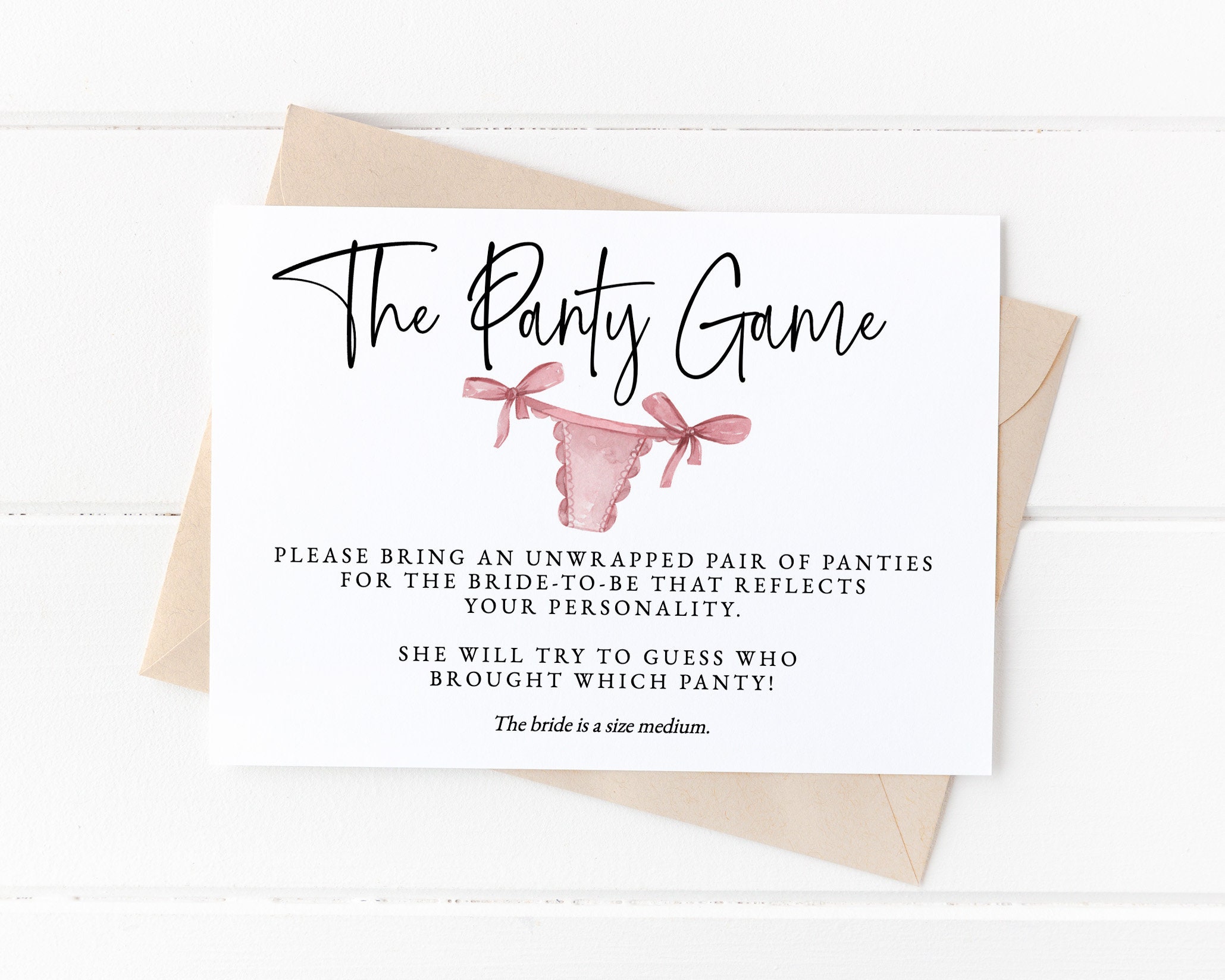 Bridal Shower the Panty Game Card Template, Lingerie Personal Shower Game,  Bridal Shower Game Download, Panty Game Insert Card, I-18 