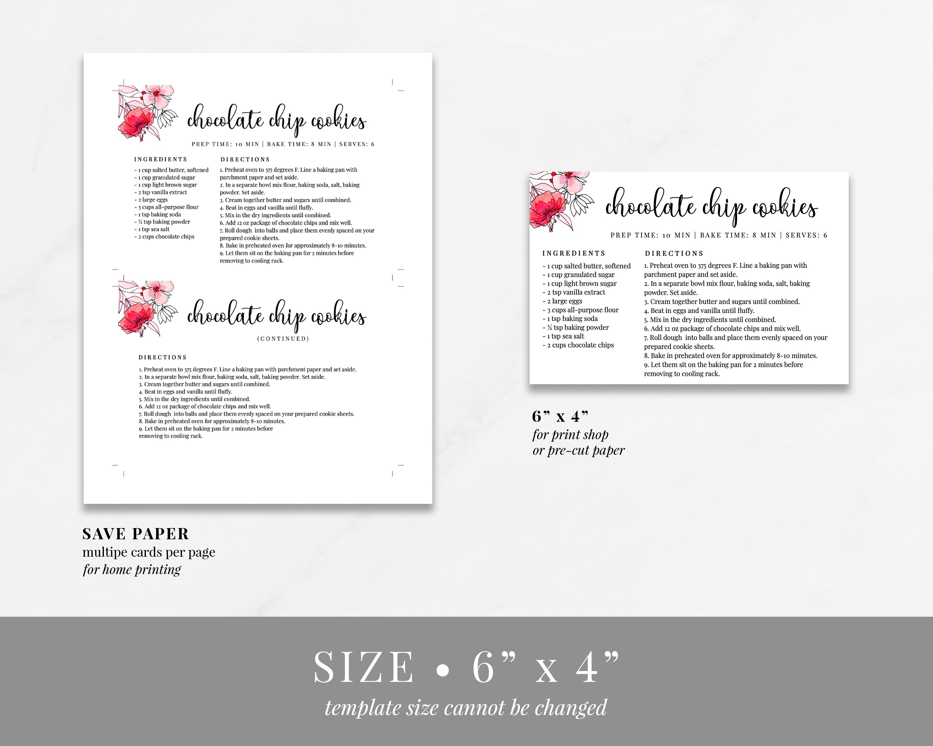 Recipe Card Template Printable Recipe Index Card Template Etsy