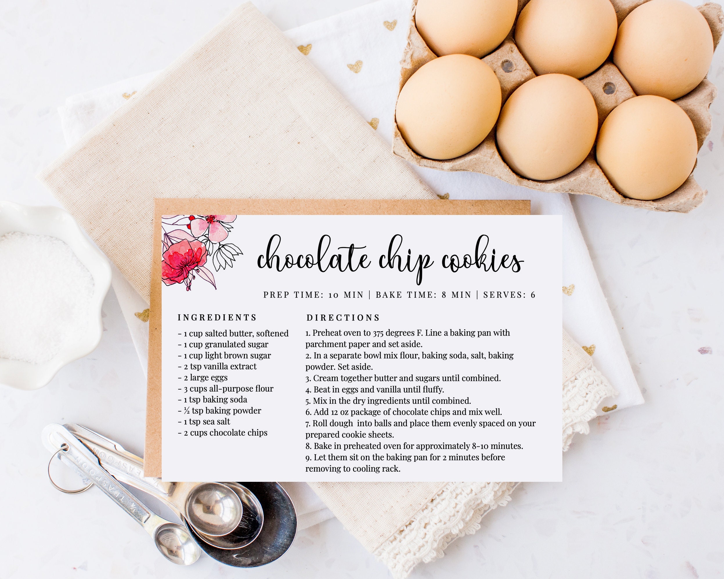 Recipe Card Template Printable Recipe Index Card Template Etsy