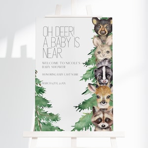 Woodland Baby Shower Welcome Sign, Woodland Baby Shower Welcome Sign Template, Woodland Animals, Oh Deer Welcome Sign, Baby Shower Sign