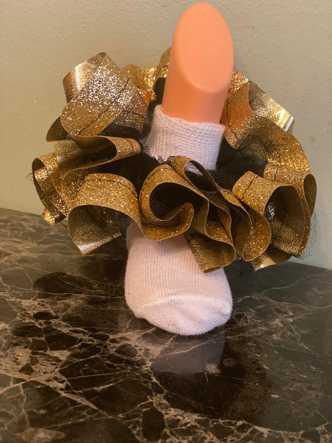 Gold Glitter Ruffle Socks Ribbon Trim Tutu Socks Etsy