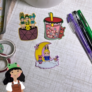 Rat baby engel stickers, maan engel stickers, cactus engel stickers, aardbei engel stickers, waterdichte vinyl stickers