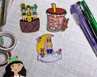Rat Baby Angel Stickers, Moon Angel Stickers, Cactus Angel Stickers, Strawberry Angel Stickers, Waterproof Vinyl Stickers