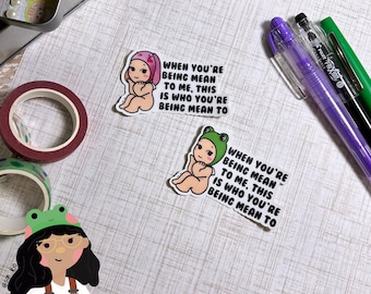 When You&#39;re Mean To Me Baby Angel Stickers, Frog Baby Angel Sticker, Lop Bunny Baby Angel Sticker, Waterproof Vinyl Stickers