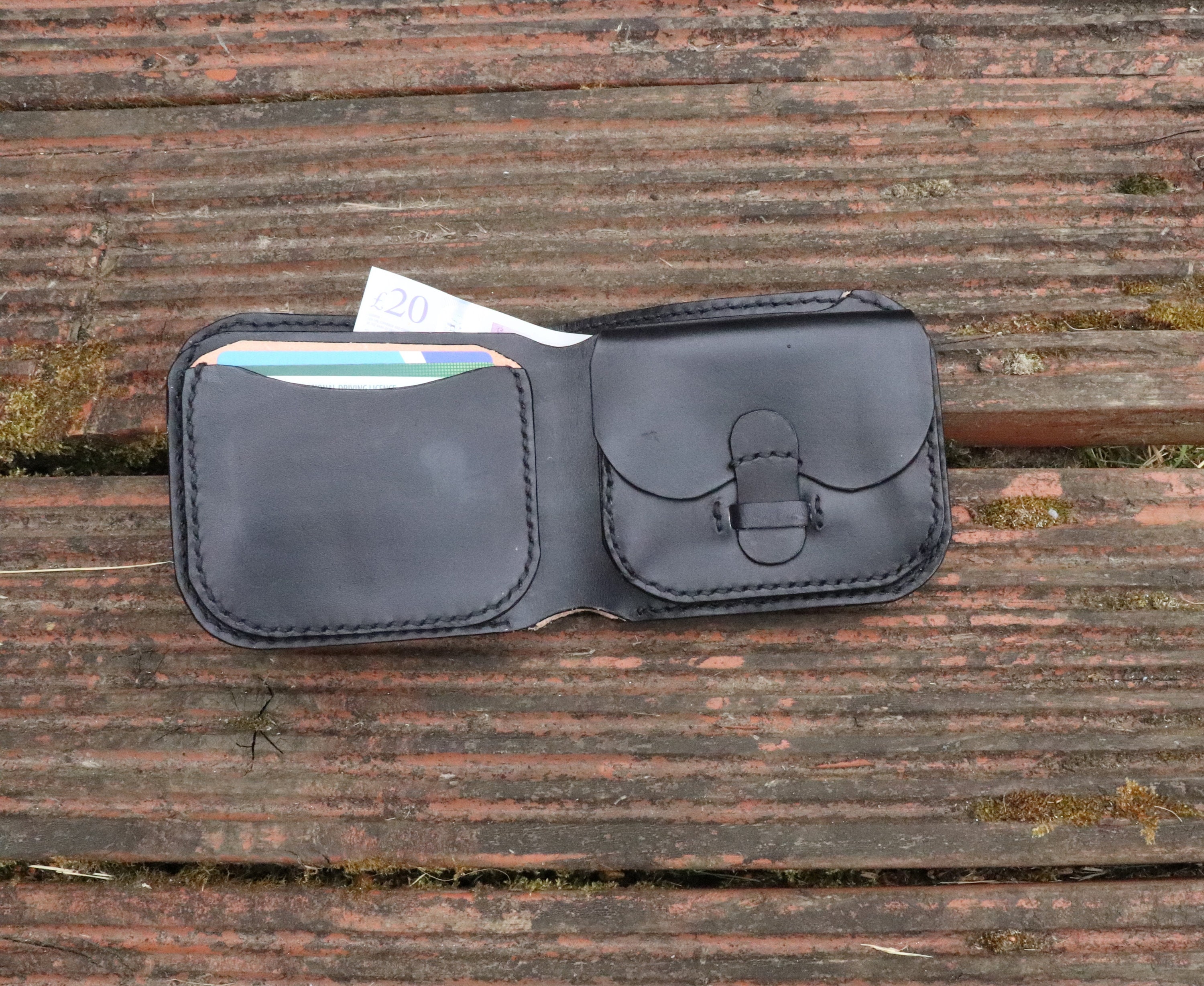 Leather Medium Wallet Bifold Card Case Cash Wallet Coin Etsy