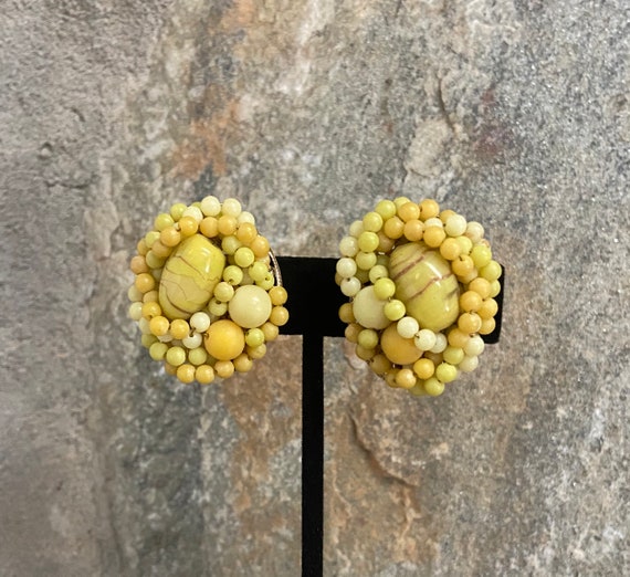 Vintage Japan Yellow Cluster Earrings