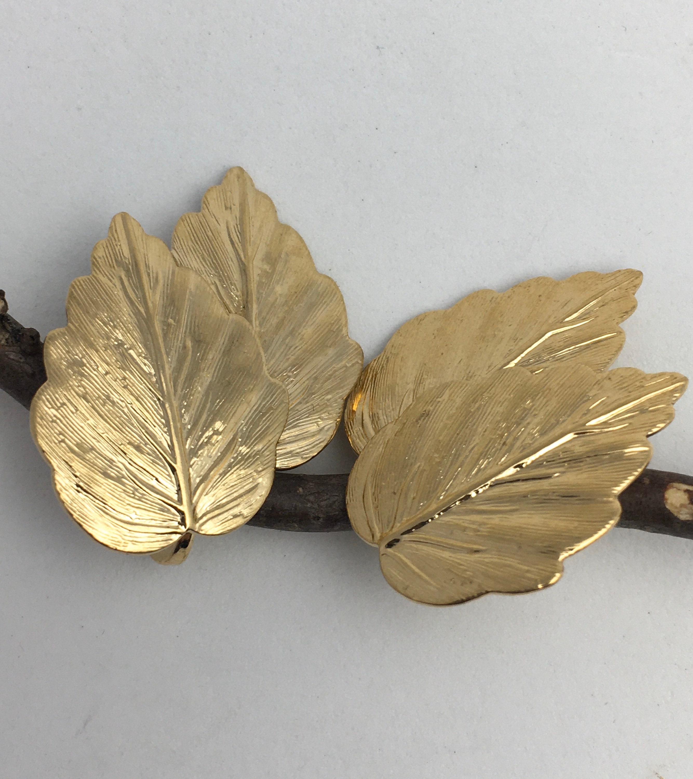 CROWN TRIFARI gold leaf earrings vintage | Etsy