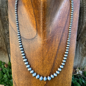 Graduated 925 Sterling Silver Pearls 4mm-8mm Bead Necklace. Southwestern &quot;Navajo Style&quot;
