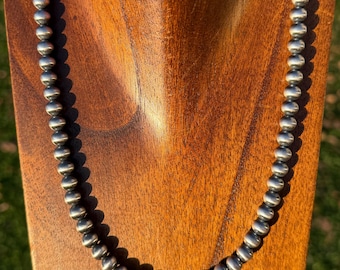 7mm Southwestern 925 Sterling Silver Pearls Bead Necklaces "Navajo Style"