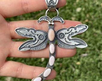 Navajo Native American Sterling Silver Pink Conch Dragonfly