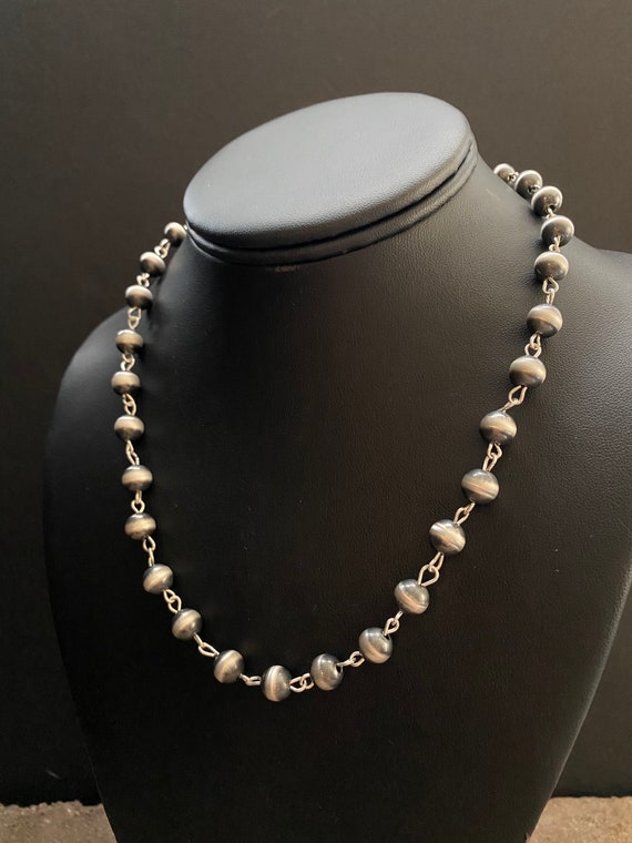 Sterling Silver 8mm Pearls Rosary Bead Necklace.