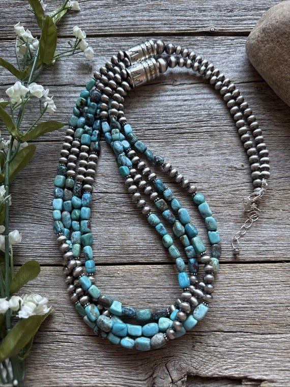 Turquoise Multi Chain Necklace Silver AS-V16481 Silver Turquoise