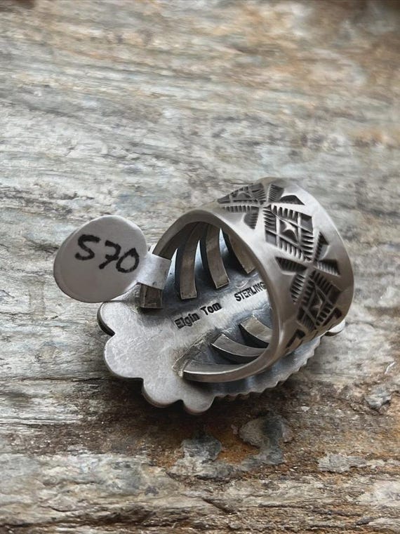 GQ2583◇Navajo : R.TOM STERLING SILVER Elgin Tom Sterling Silver Egyptian Turquoise Ring. Size 8.5