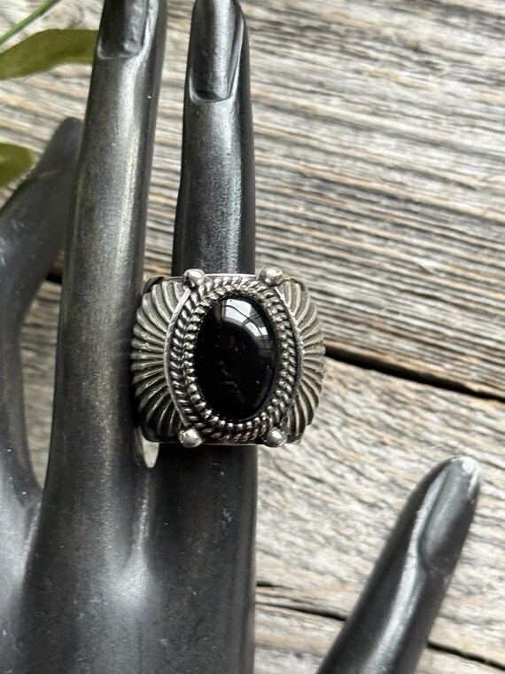 Mens Delbert Gordon Navajo Sterling Silver Black Onyx Ring. Size