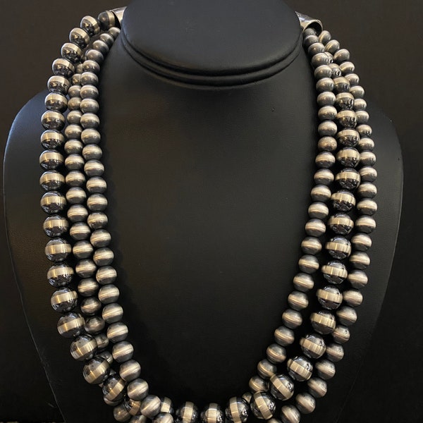 Sterling Silver Multi Strand Pearls Bead Necklace. 20 inch.