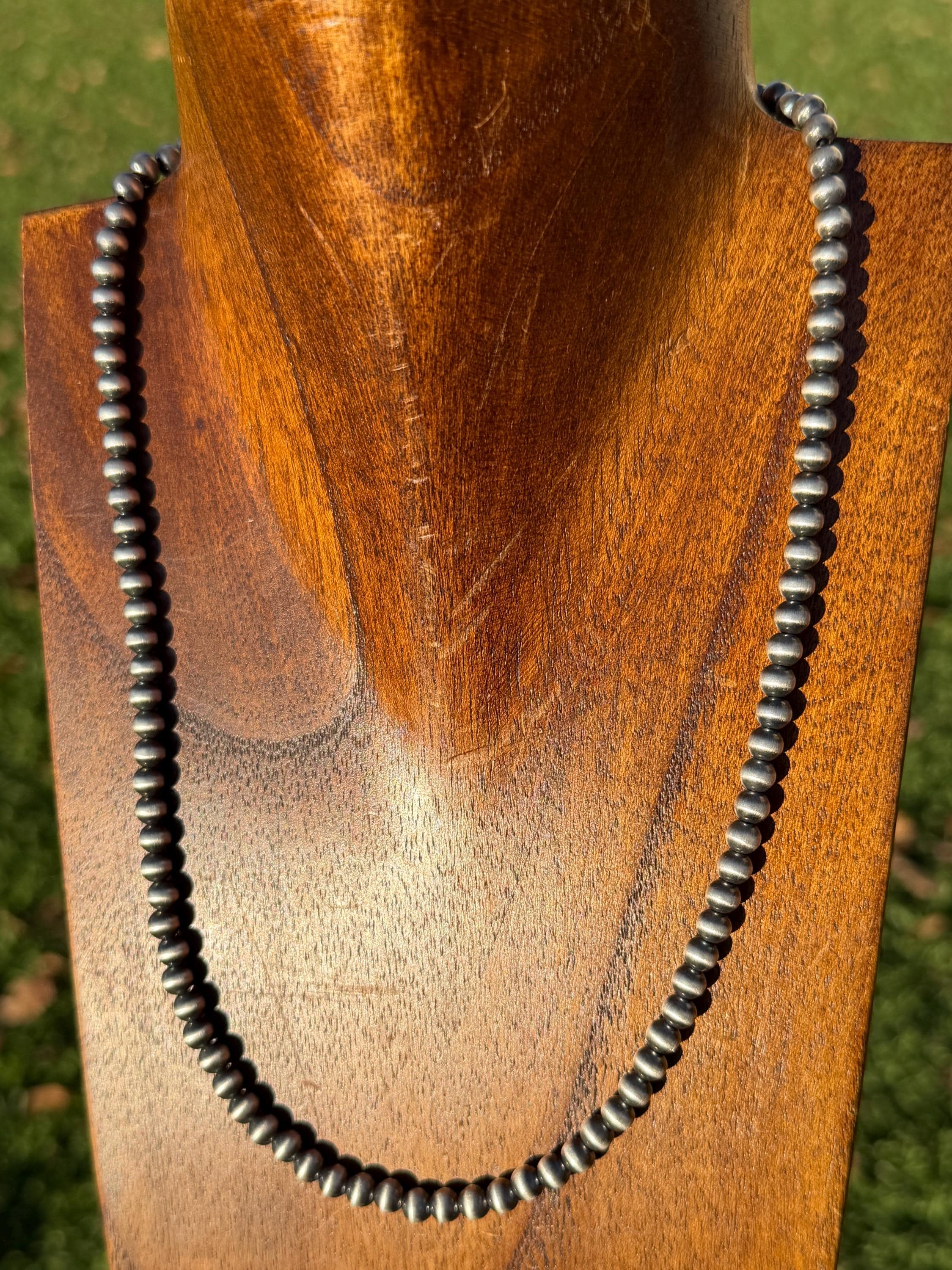 シルバー925 sterling silver ビーズネックレス ナバホパール風 5 mm 南西部風 925 スターリングシルバー パールビーズネックレス