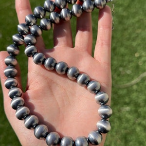 12mm Southwestern 925 Sterling Silver Pearls Bead Necklaces &quot;Navajo Style&quot;