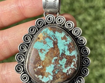 Colgante Royston de turquesa Navajo en plata de ley. E. Etta Endito. Regalo.