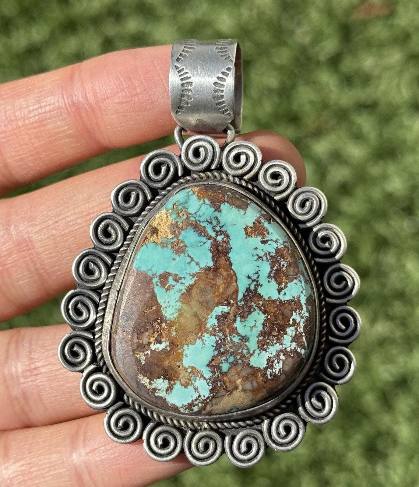 Navajo Sterling Silver Royston Turquoise Pendant. E Etta Endito
