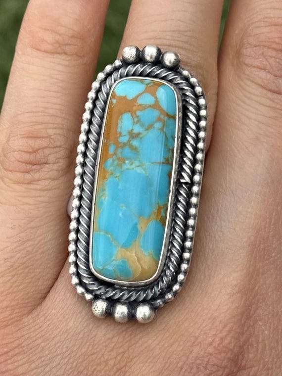 Native American Sterling Silver Blue Turquoise Ring Size 7 Ray
