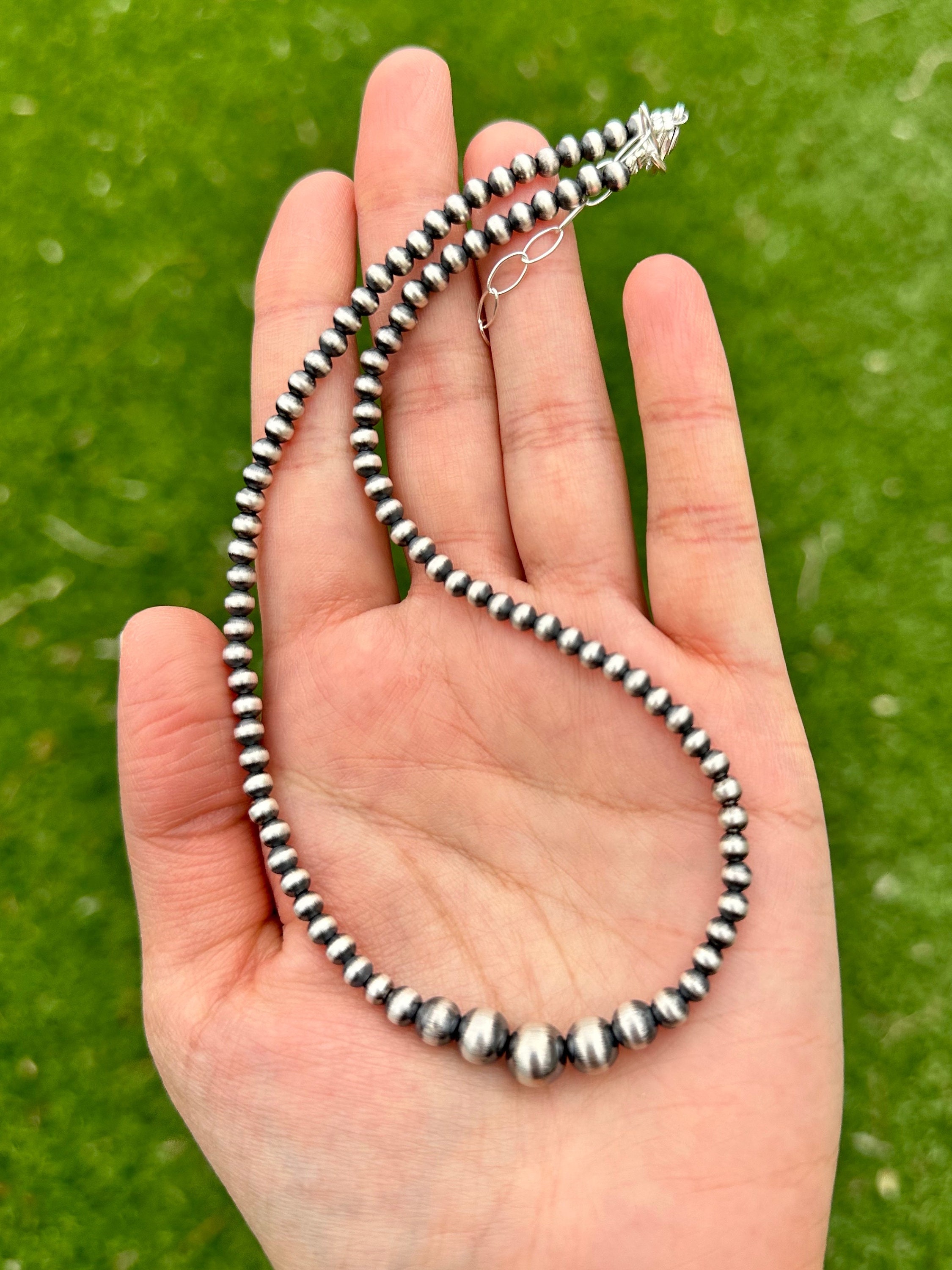 925 Sterling Silver 4mm-8mm Single Graduated Pearls Bead Necklace
