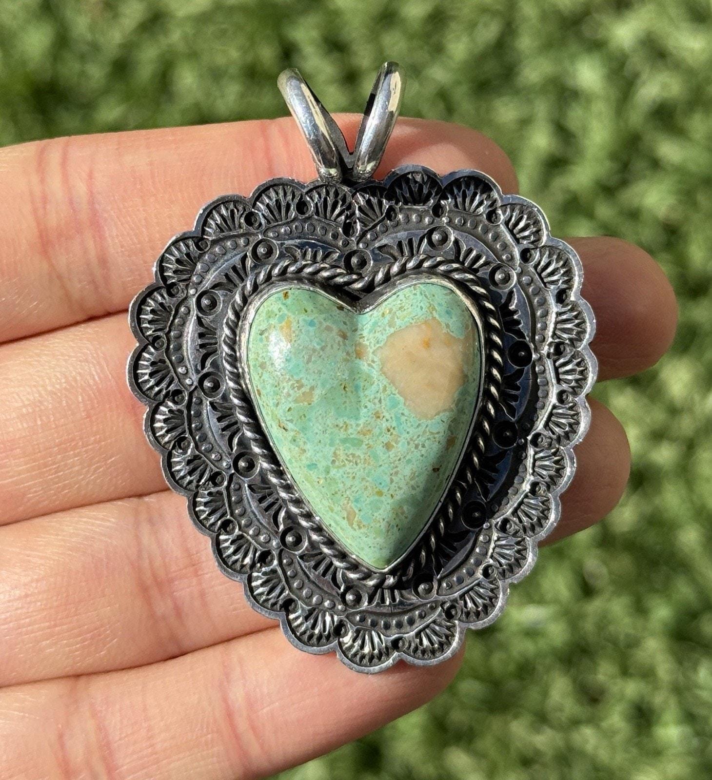 ネックレス・ペンダント Vintage Sunshine Reeves Pendant Sunshine Reeves Navajo Sterling Silver Heart Turquoise