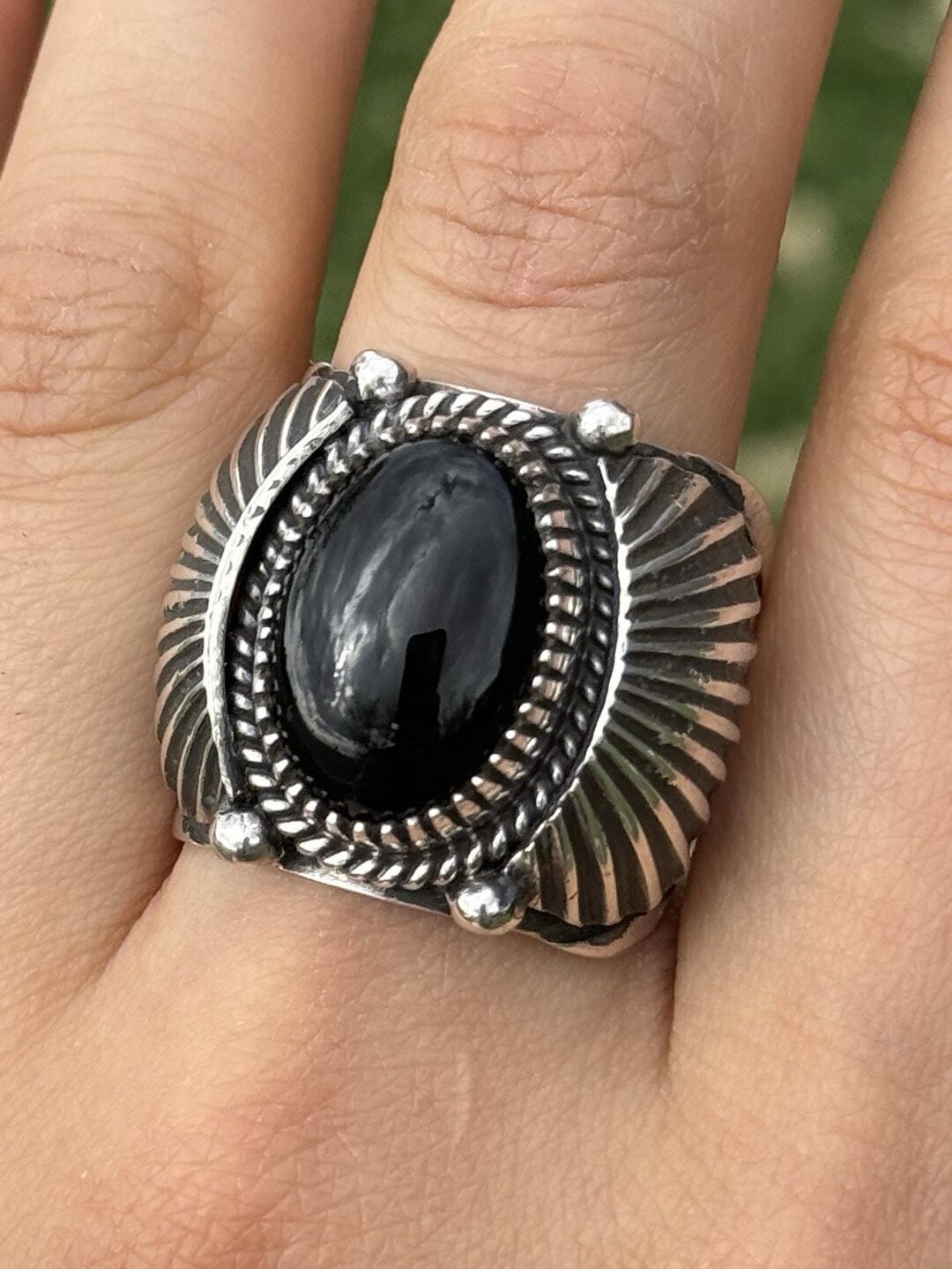 Mens Delbert Gordon Navajo Sterling Silver Black Onyx Ring. Size