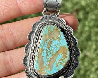 Colgante Navajo de plata de ley con turquesa azul Royston. E. Etta Endito. Regalo.
