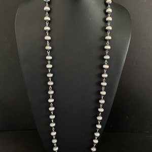 Collana con perle di rosario in argento sterling da 14 mm e 48 pollici.